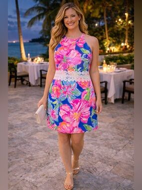Lilly Pulitzer Ashlyn Shift Dress Vibrant Tropical Floral Halter PRICE DROP⭐️